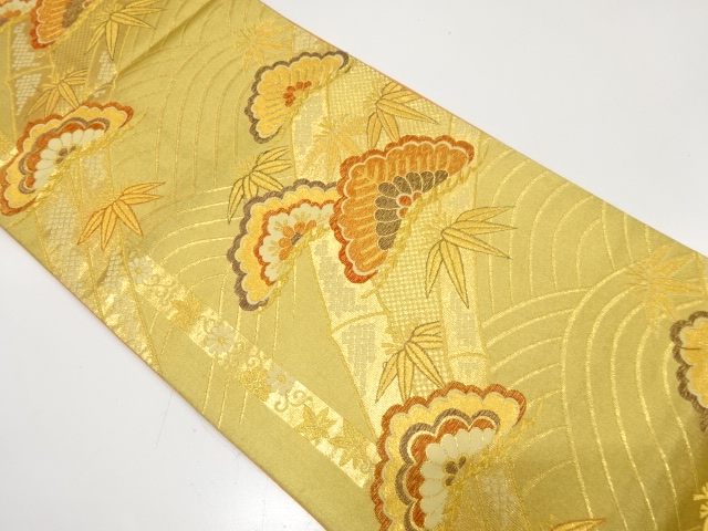 JAPANESE KIMONO / ANTIQUE FUKURO OBI / SILK / WOVEN KASAMATSU & BAMBOO GRASS